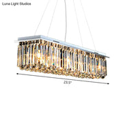 DecorBites modern crystal pendant island lamp with rectangular shape stainless steel frame and clear glass prisms for restaurants