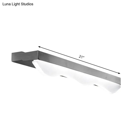 Modern chrome stainless steel vanity light with 21-inch linear design and soft white diffuser for bathroom wall sconce