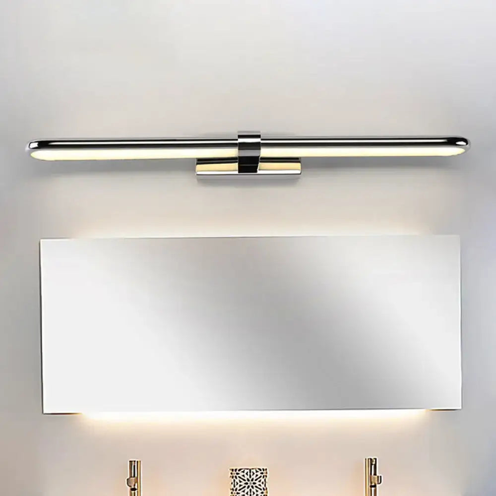 Modern chrome stainless steel led wall lamp with acrylic oval shade for bathroom vanity lighting with sleek minimalist design