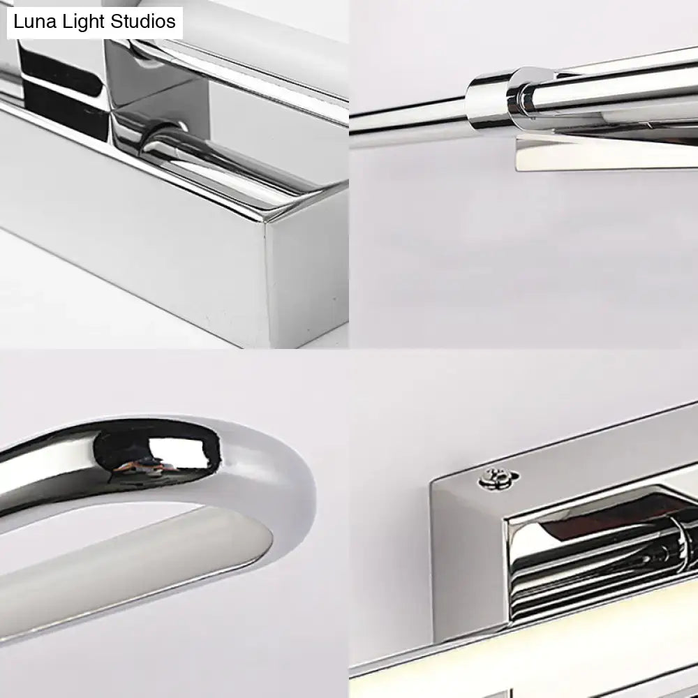 Modern chrome stainless steel wall lamp with integrated led strip and acrylic oval shade for bathroom vanity lighting