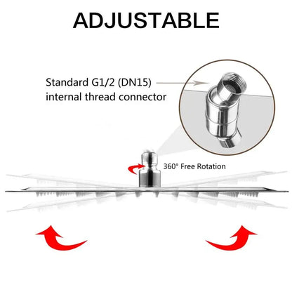 Modern chrome stainless steel rainfall shower head with adjustable 360-degree rotation and g1/2 internal thread connector
