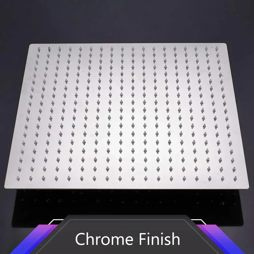 Modern chrome stainless steel rainfall shower head with square metal plate and raised diamond studs for bathroom use