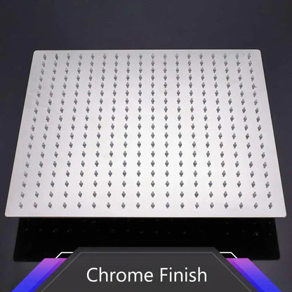 Modern chrome stainless steel rainfall shower head with square metal plate and raised diamond studs for bathroom use