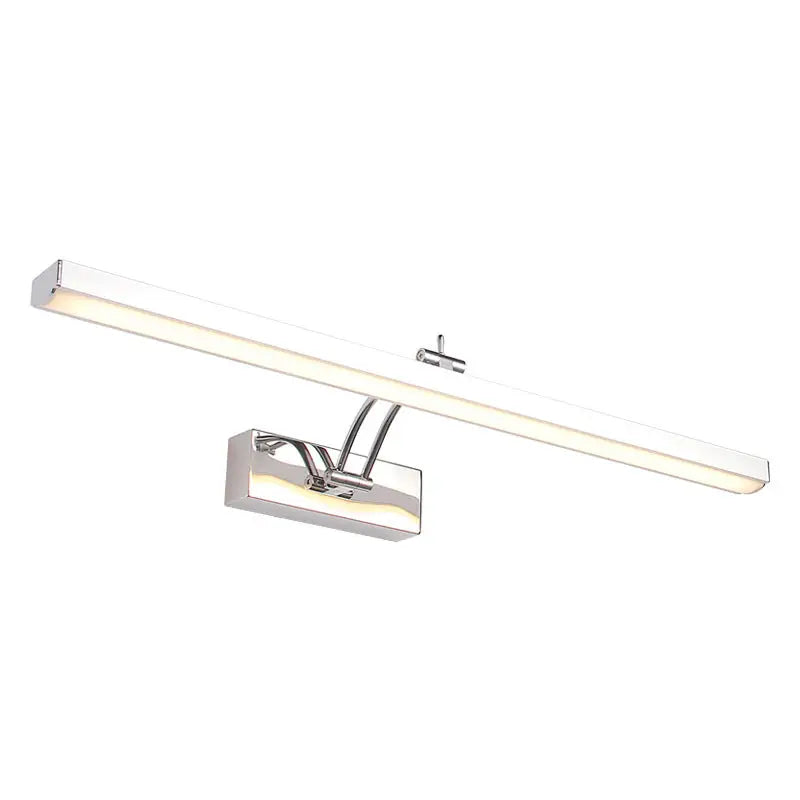 Modern chrome stainless steel stick vanity light fixture with rectangular led design and adjustable arm for bathroom use
