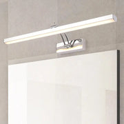 Modern chrome stainless steel stick vanity light fixture with rectangular led mirror light and adjustable arm for bathroom