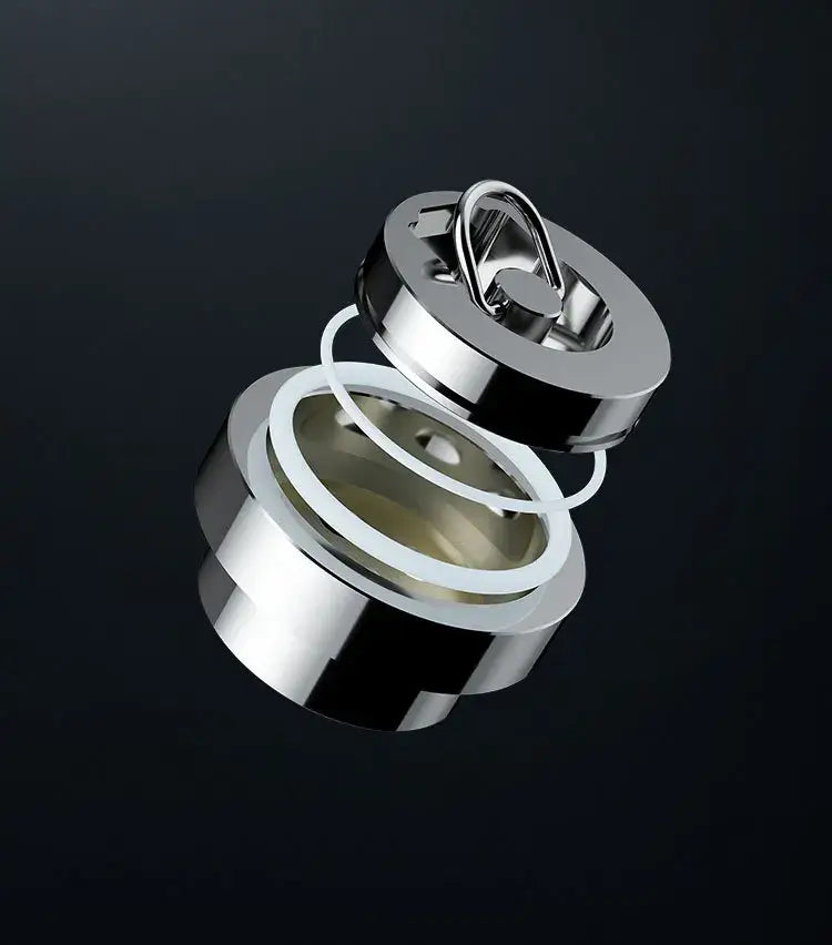 Modern chrome swimming pool fishbowl drain bathroom floor cover shiny silver metallic cylinder with hinged lid and white ring