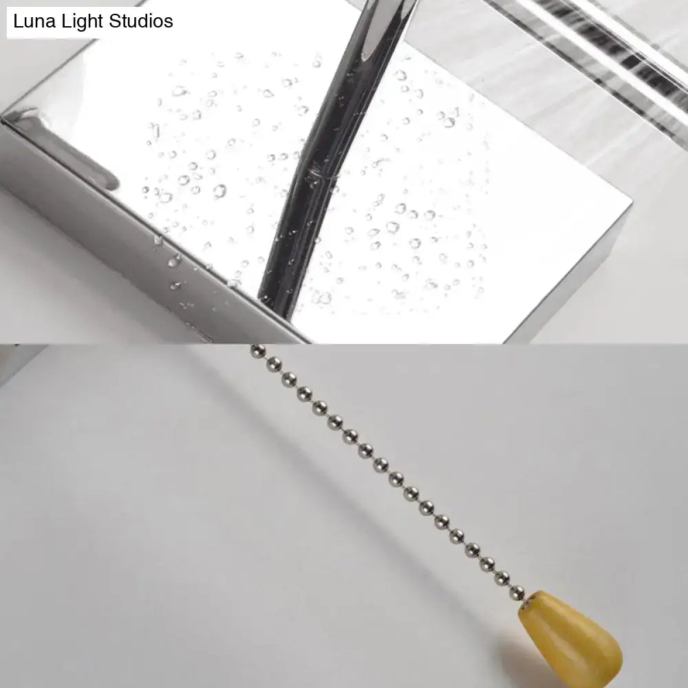 Modern chrome tapered wall sconce with amber teardrop pull chain end cap for bedroom fabric led light