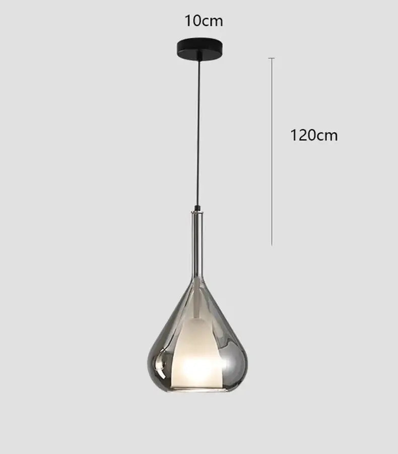 Modern chrome teardrop chandelier pendant light with reflective finish and frosted glass shade for dining room