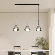 Modern chrome chandelier pendant lights with teardrop-shaped polished chrome shades for dining room lighting