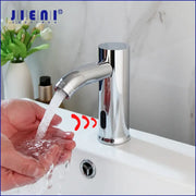 Modern chrome touch sensor basin faucet by jienai with sleek cylindrical body and automatic touch sensor feature