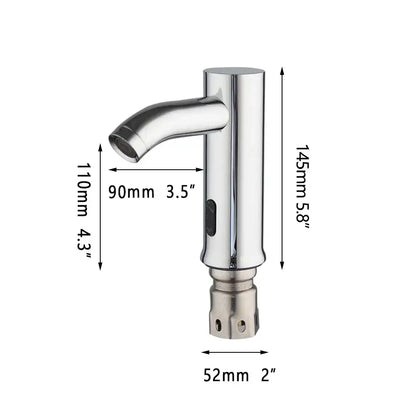 Modern chrome touch sensor basin faucet with sleek cylindrical body and curved spout for automatic touch sensor use