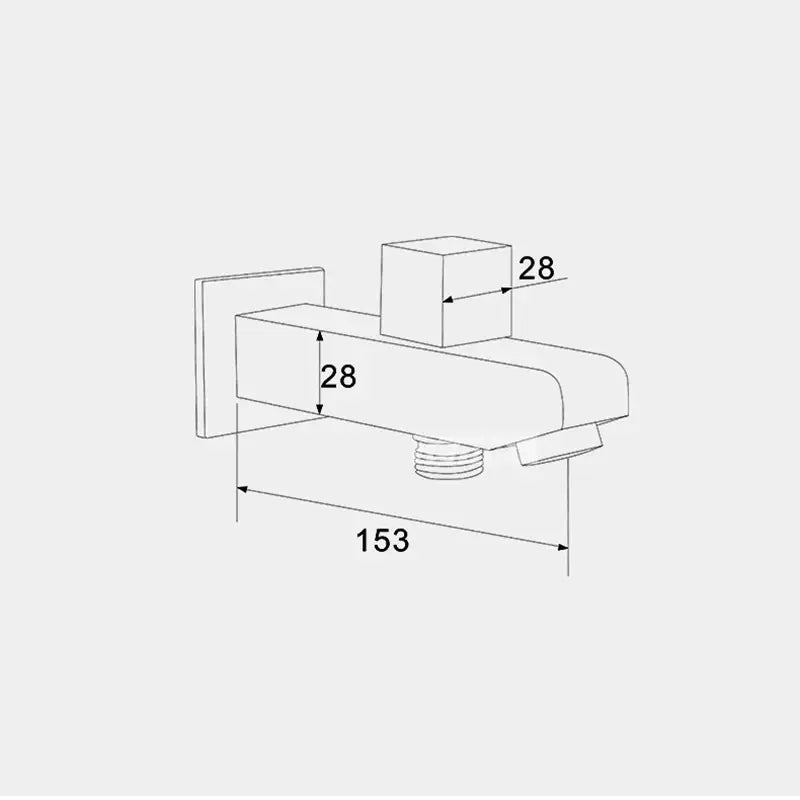Modern chrome tub spout filler with a sleek rectangular wall-mounted spout and square handle for bathroom use