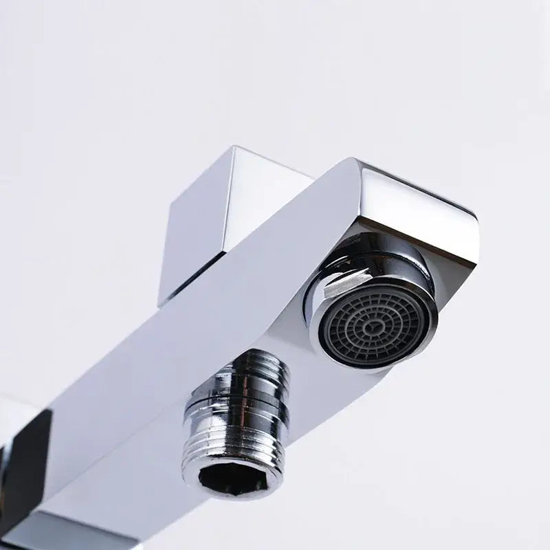 Modern chrome tub spout filler with square design and dual spray nozzle for bathroom bidet and spout filler use