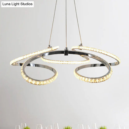 Lámpara de techo moderna cromada con diseño en espiral - Lámpara colgante LED de cristal, brillo cálido/blanco - Elegante lámpara de techo para comedor