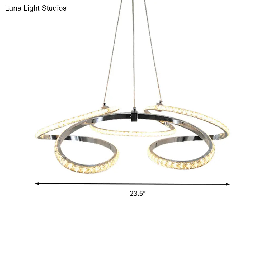 Lámpara de techo moderna cromada con diseño en espiral - Lámpara colgante LED de cristal, brillo cálido/blanco - Elegante lámpara de techo para comedor