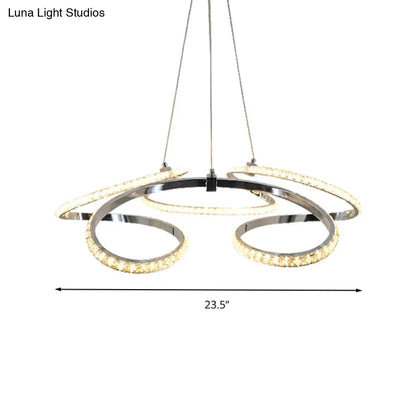 Lámpara de techo moderna cromada con diseño en espiral - Lámpara colgante LED de cristal, brillo cálido/blanco - Elegante lámpara de techo para comedor