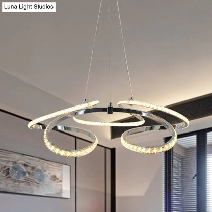 Lámpara de techo moderna cromada con diseño en espiral - Lámpara colgante LED de cristal, brillo cálido/blanco - Elegante lámpara de techo para comedor