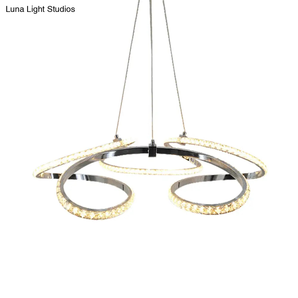 Lámpara de techo moderna cromada con diseño en espiral - Lámpara colgante LED de cristal, brillo cálido/blanco - Elegante lámpara de techo para comedor