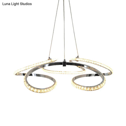 Lámpara de techo moderna cromada con diseño en espiral - Lámpara colgante LED de cristal, brillo cálido/blanco - Elegante lámpara de techo para comedor