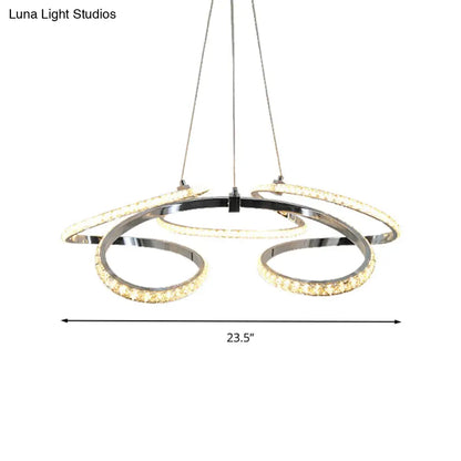 Lámpara de techo moderna cromada con diseño en espiral - Lámpara colgante LED de cristal, brillo cálido/blanco - Elegante lámpara de techo para comedor