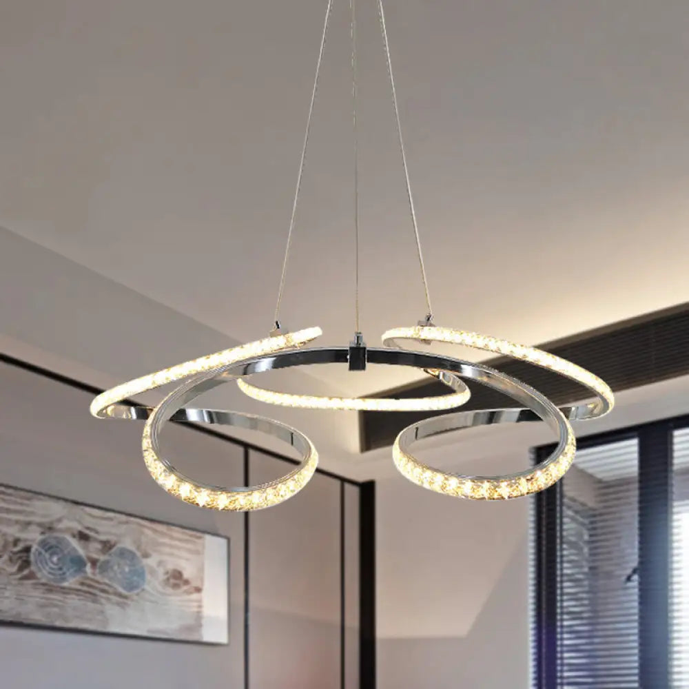 Lámpara de techo moderna cromada con diseño en espiral - Lámpara colgante LED de cristal, brillo cálido/blanco - Elegante lámpara de techo para comedor