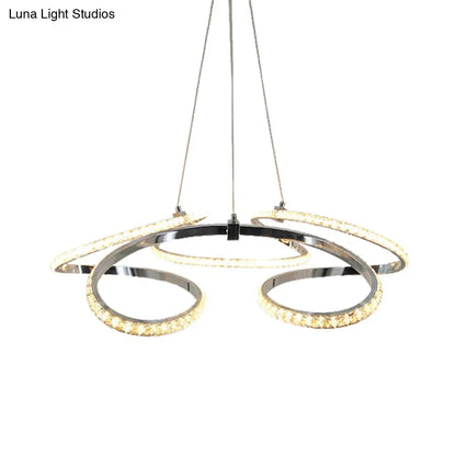 Lámpara de techo moderna cromada con diseño en espiral - Lámpara colgante LED de cristal, brillo cálido/blanco - Elegante lámpara de techo para comedor
