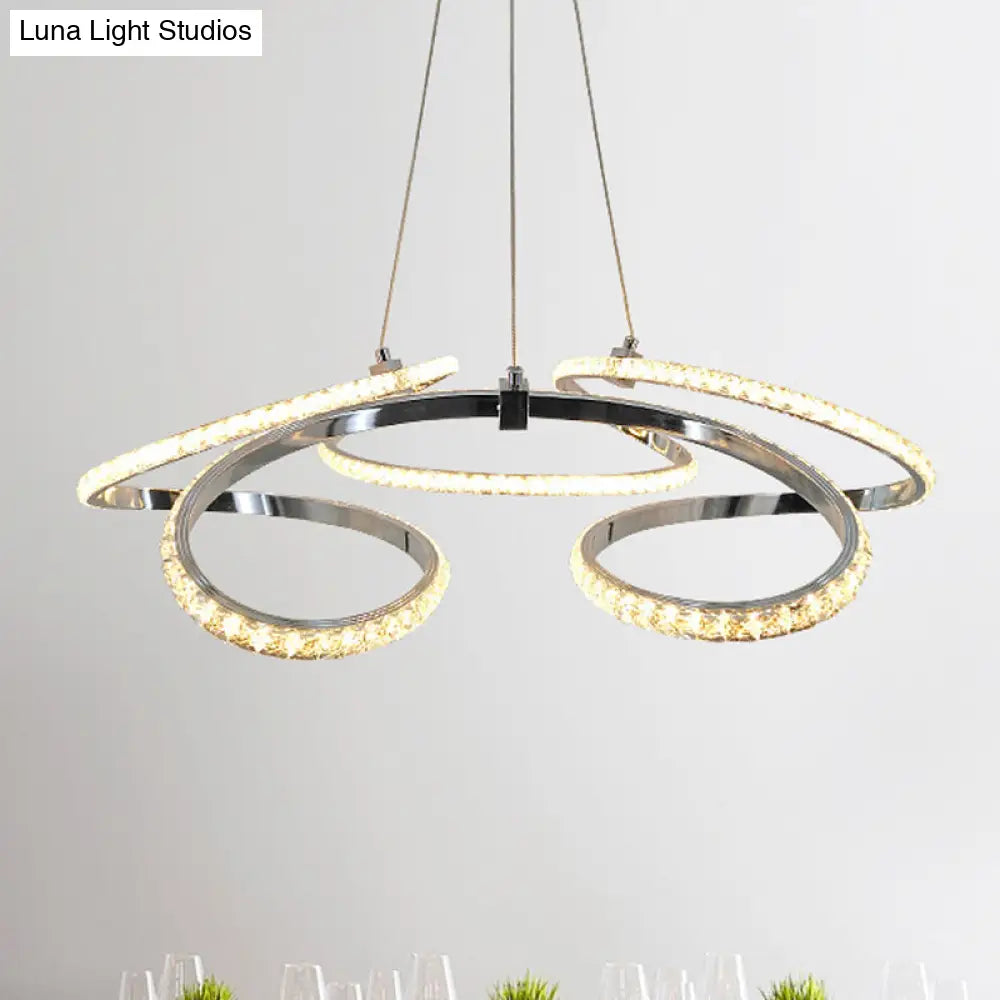 Lámpara de techo moderna cromada con diseño en espiral - Lámpara colgante LED de cristal, brillo cálido/blanco - Elegante lámpara de techo para comedor