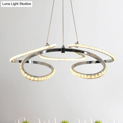 Lámpara de techo moderna cromada con diseño en espiral - Lámpara colgante LED de cristal, brillo cálido/blanco - Elegante lámpara de techo para comedor