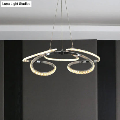 Lámpara de techo moderna cromada con diseño en espiral - Lámpara colgante LED de cristal, brillo cálido/blanco - Elegante lámpara de techo para comedor