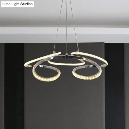 Lámpara de techo moderna cromada con diseño en espiral - Lámpara colgante LED de cristal, brillo cálido/blanco - Elegante lámpara de techo para comedor