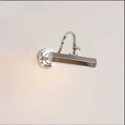 Modern chrome wall light with adjustable curved arm and sleek rectangular light bar for decorbites gold mirror headlight use