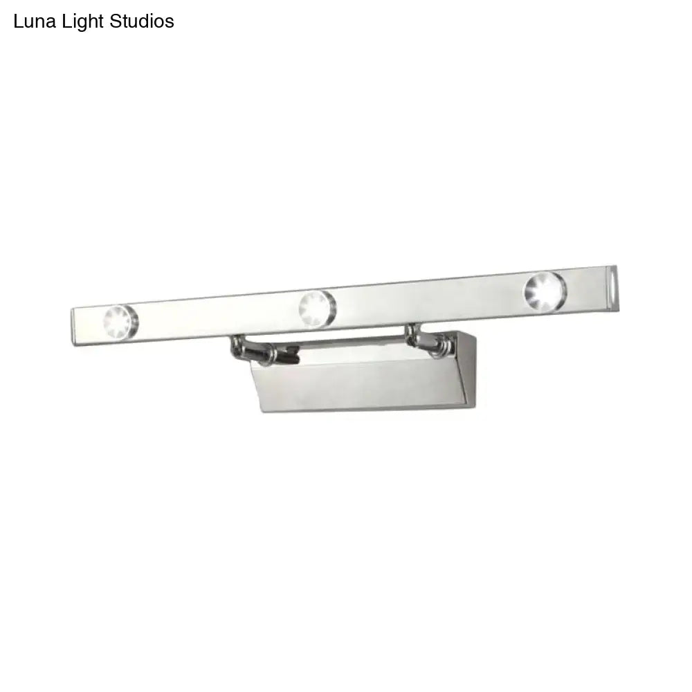 Modern chrome wall light with three adjustable led bulbs and stainless steel shade for bathroom use