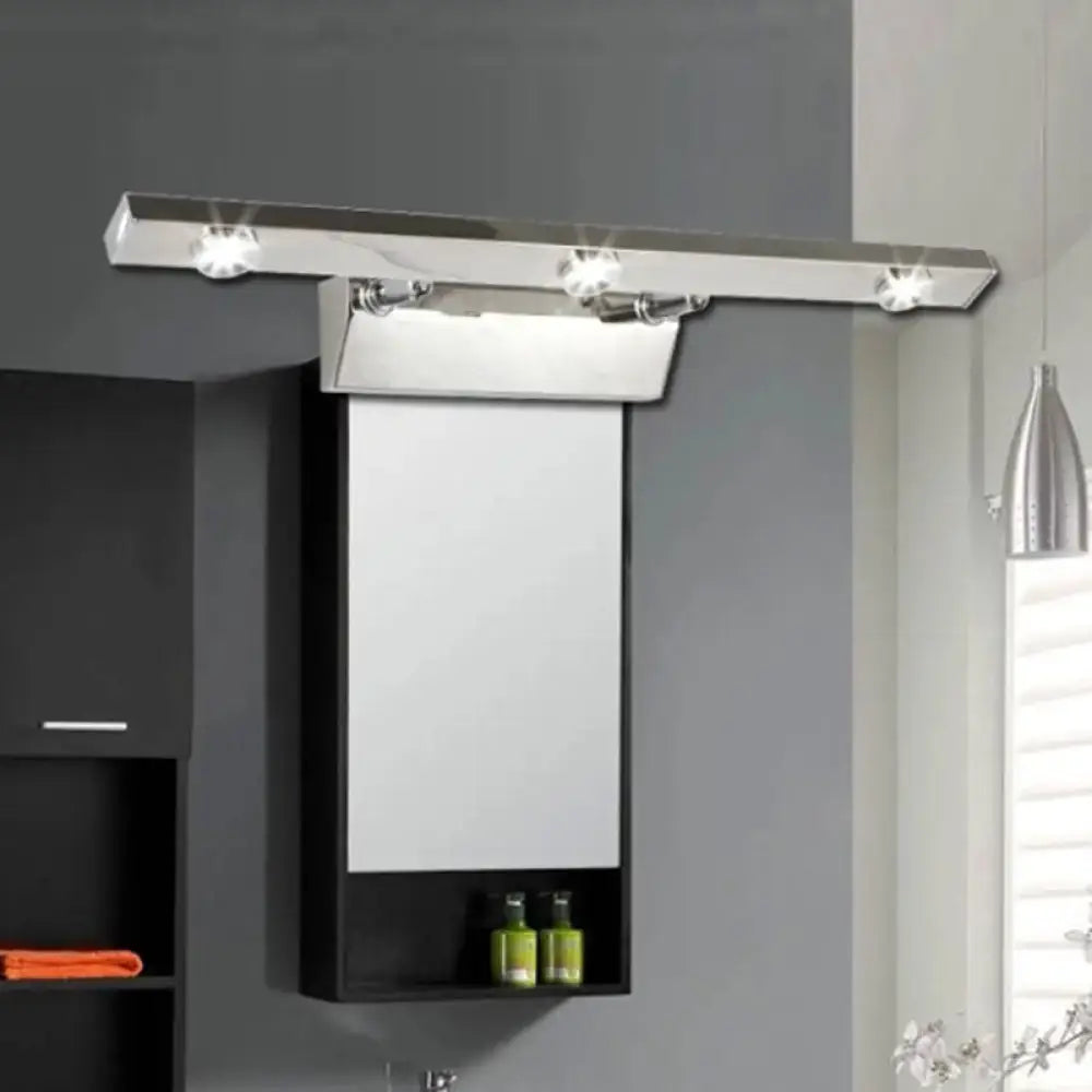 Modern chrome wall light with three adjustable stainless steel shade spotlights for bathroom vanity use