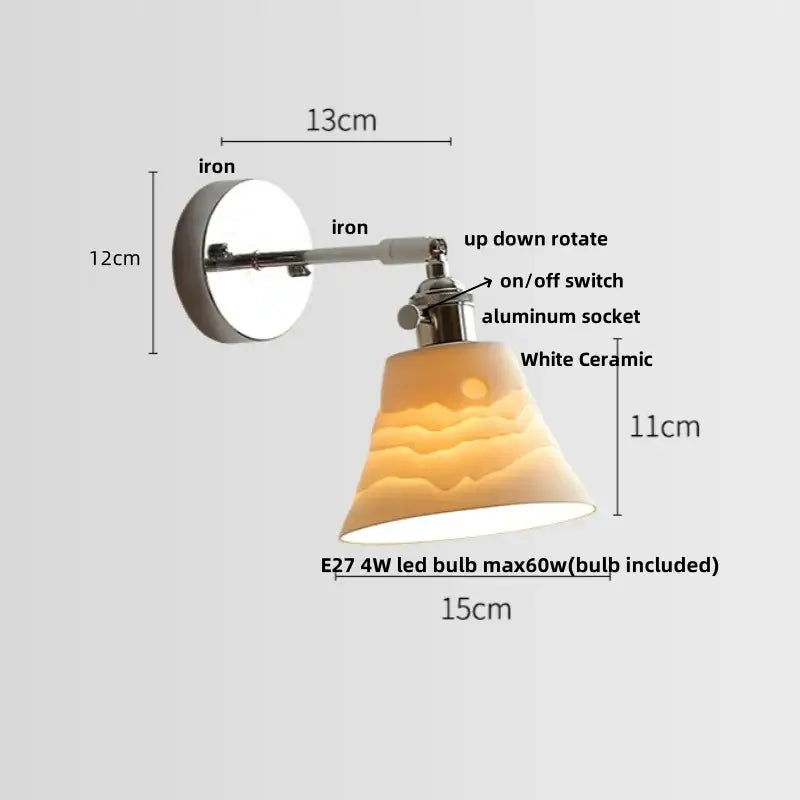 Modern chrome wall light with decorbites ceramic led shade and adjustable iron bracket for bedroom wall light decorbites ceramic led