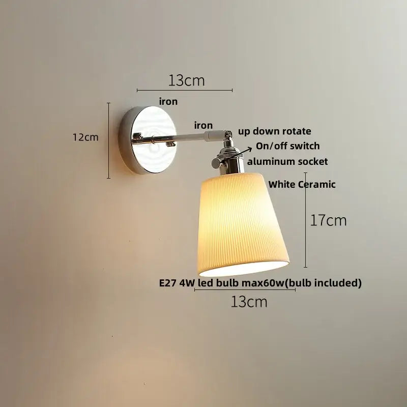 Modern chrome wall light with polished iron arm and white ceramic led wall shade for bedroom decorbites ceramic led design