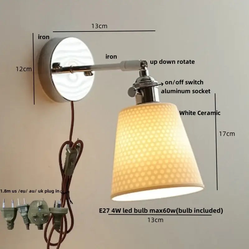 Modern chrome wall light with adjustable polished iron base and white ceramic led wall shade for bedroom decorbites ceramic led