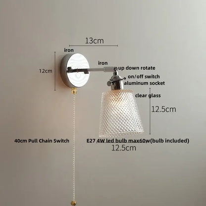 Modern chrome wall light with polished iron base and diamond-cut glass shade for bedroom decorbites ceramic led wall
