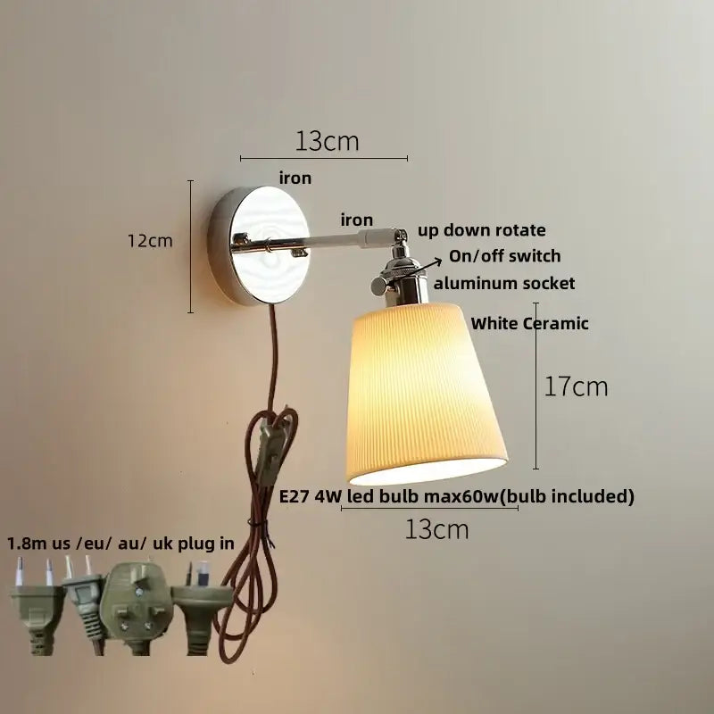 Modern chrome wall light with adjustable iron arm white ceramic led wall light featuring vertical ridges for bedroom decorbites ceramic led