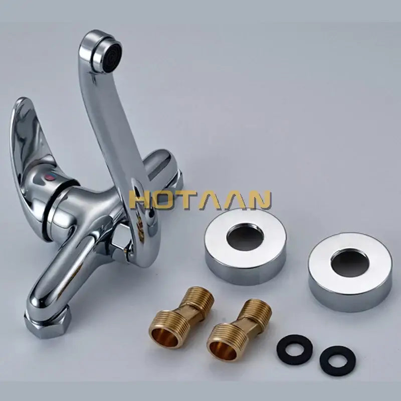 Modern chrome wall mounted kitchen tap with curved spout and brass chrome dual fittings for decorbites kitchen tap