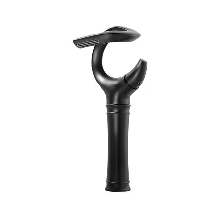 Black matte finished modern single handle bathroom faucet with curved spout for single hole cold water installation