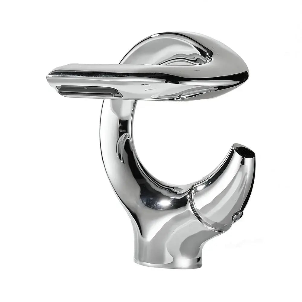Modern chrome waterfall bathroom faucet with shiny chrome finish single handle mixer tap and curved spout for single hole installation