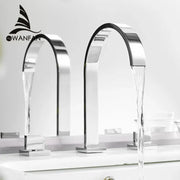 Modern chrome waterfall brass chrome bathroom sink faucet with sleek arched dual spouts for bathroom decorbites brass chrome