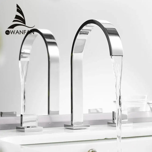 Modern chrome waterfall brass chrome bathroom sink faucet with sleek arched dual spouts for bathroom decorbites brass chrome