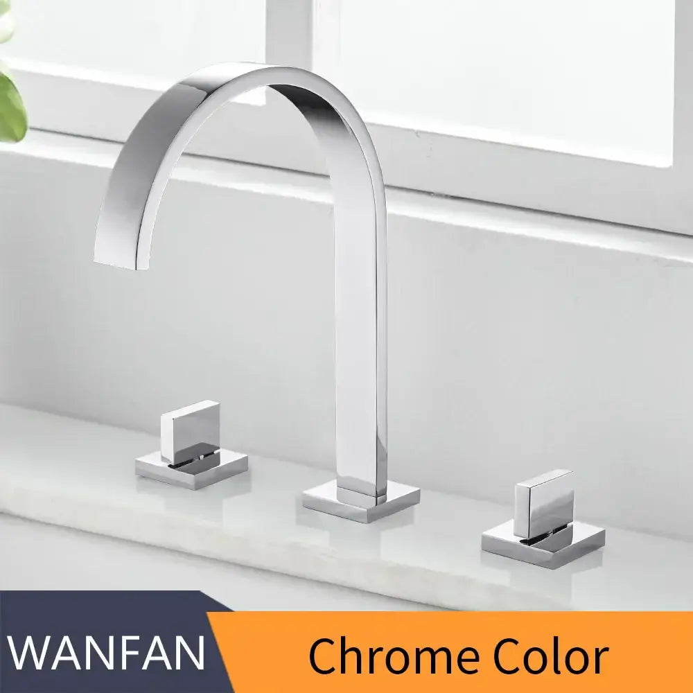 Modern chrome waterfall brass chrome bathroom sink faucet with sleek arched spout and square-mounted handles for bathroom sink decorbites brass chrome