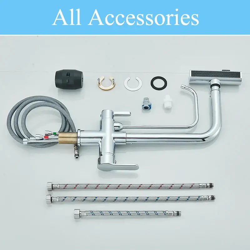 Modern chrome waterfall kitchen faucet with pull out spray head and sleek design for waterfall kitchen use