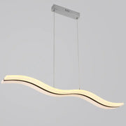 Modern chrome wave led island lighting fixture with sleek chrome finish and warm white illumination for kitchen use