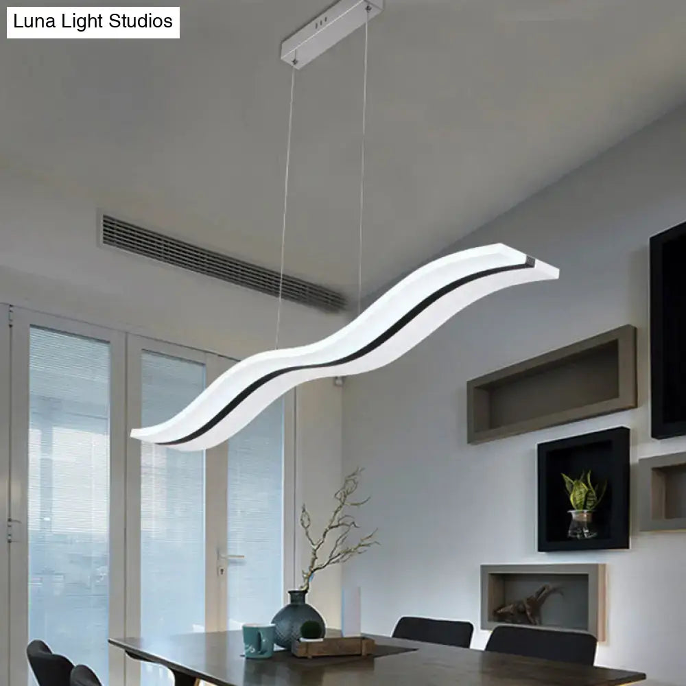Modern chrome wave led island lighting fixture with white and black wavy design for minimalist kitchen lighting fixture