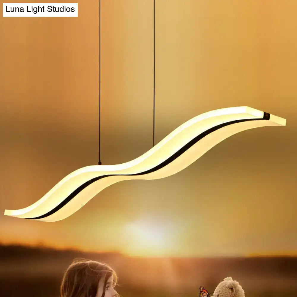 Modern chrome wave led island lighting fixture pendant light with sleek black stripes and warm white illumination