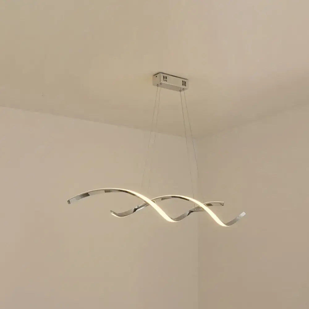 Modern chrome wave led island lighting with a sleek double-spiral design for stylish led island lighting