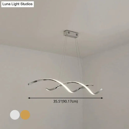 Modern chrome wave led island lighting pendant light with polished chrome double spiral design for kitchen island lighting